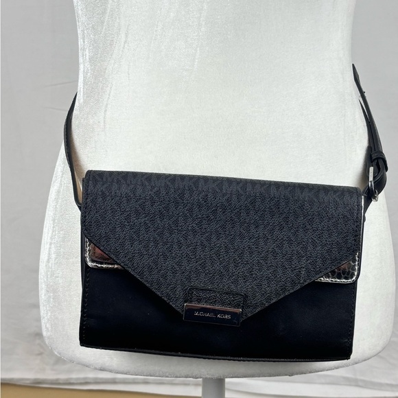 Michael Kors Handbags - Michael Kors Black and Silver Belt Bag Adjustable Flap front